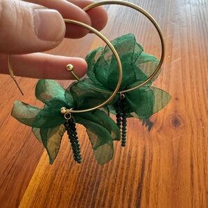 Chic Green Floral Hoop Earrings
